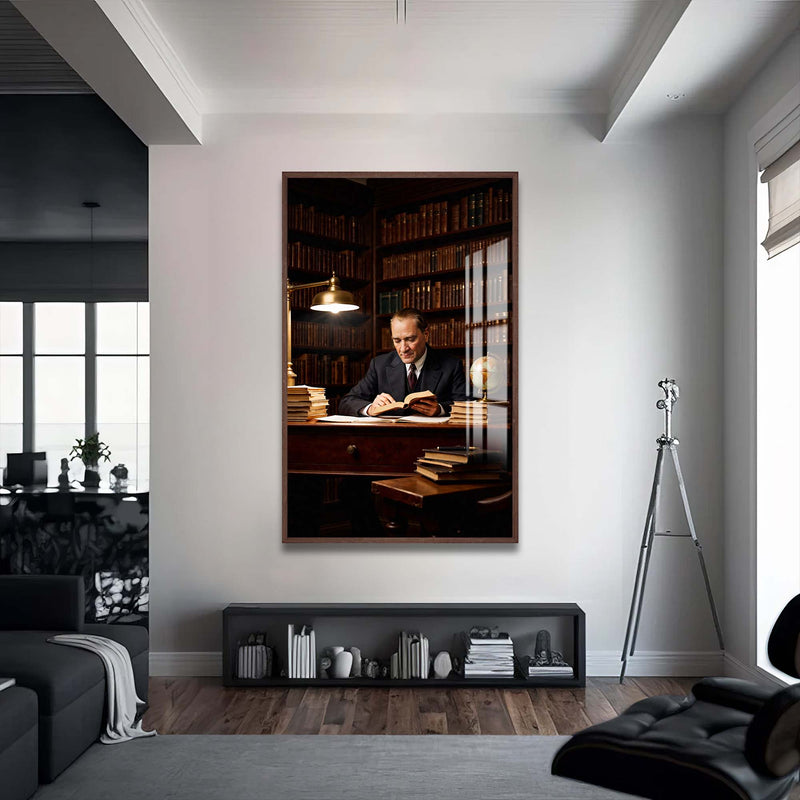 Atatürk Cam Tablo – Ceviz Çerçeveli Cam Tablo