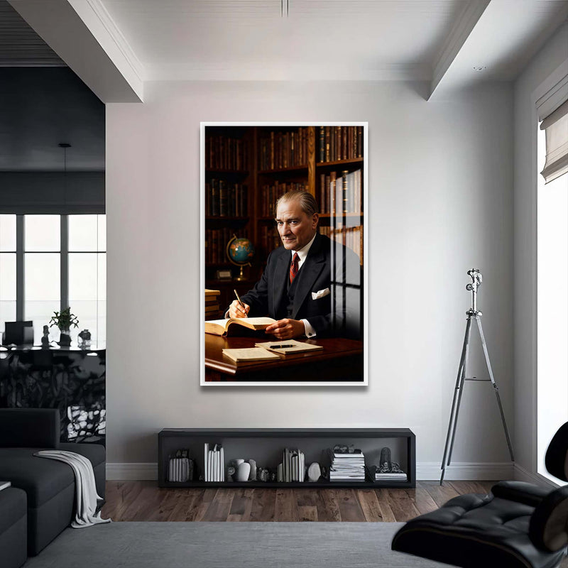 Atatürk Cam Tablo – Beyaz Çerçeveli Cam Tablo