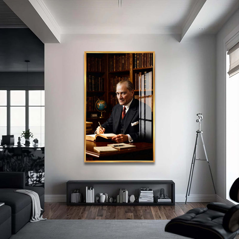 Atatürk Cam Tablo – Altın Çerçeveli Cam Tablo
