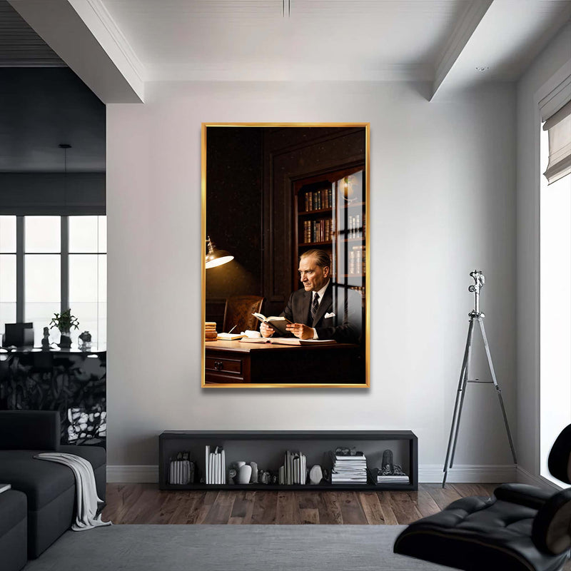 Atatürk Cam Tablo – Altın Çerçeveli Cam Tablo