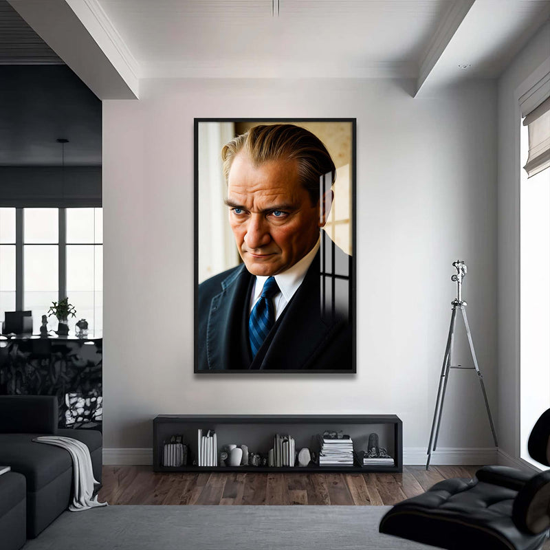 Atatürk Portresi Cam Tablo – Siyah Çerçeveli Cam Tablo