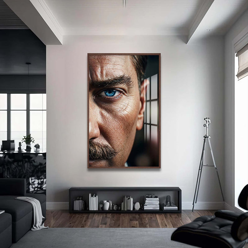 Atatürk Mavisi Cam Tablo – Ceviz Çerçeveli Cam Tablo