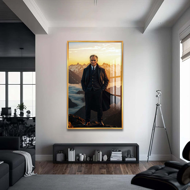 Atatürk Manzara Cam Tablo – Altın Çerçeveli Cam Tablo