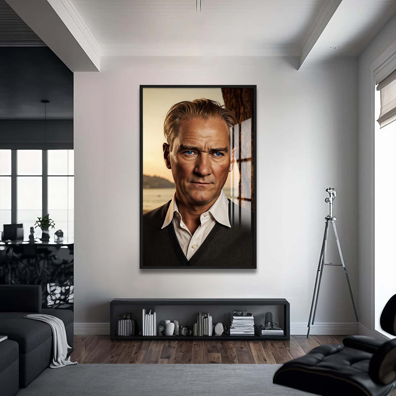 Atatürk Portre Cam Tablo – Siyah Çerçeveli Cam Tablo