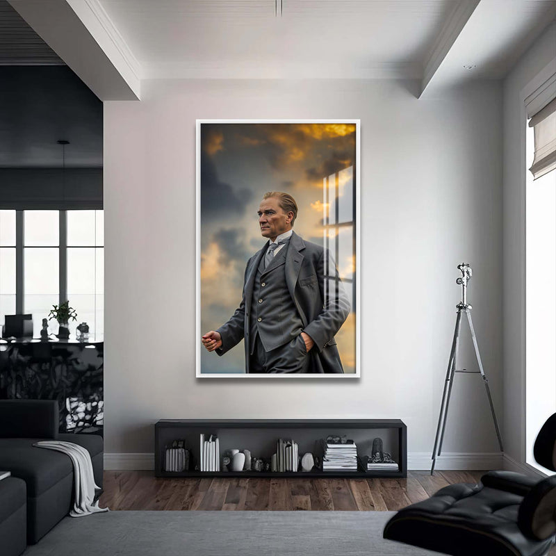 Atatürk Cam Tablo – Beyaz Çerçeveli Cam Tablo