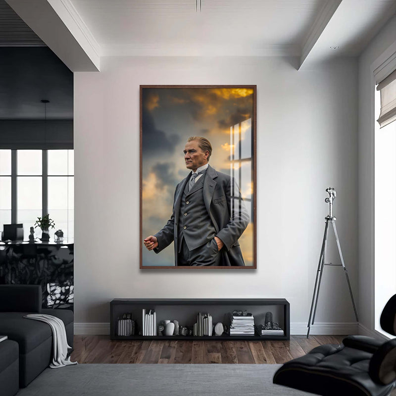 Atatürk Cam Tablo – Ceviz Çerçeveli Cam Tablo