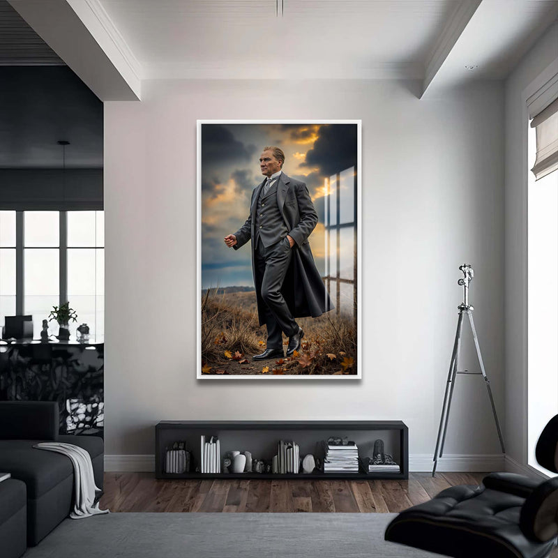 Atatürk Manzara Cam Tablo – Beyaz Çerçeveli Cam Tablo