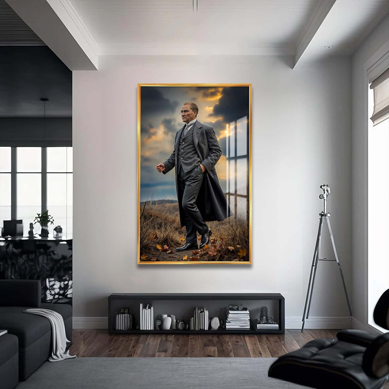Atatürk Manzara Cam Tablo – Altın Çerçeveli Cam Tablo
