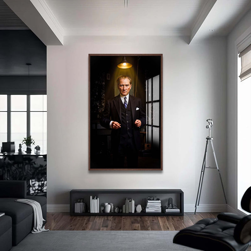 Atatürk Cam Tablo – Ceviz Çerçeveli Cam Tablo