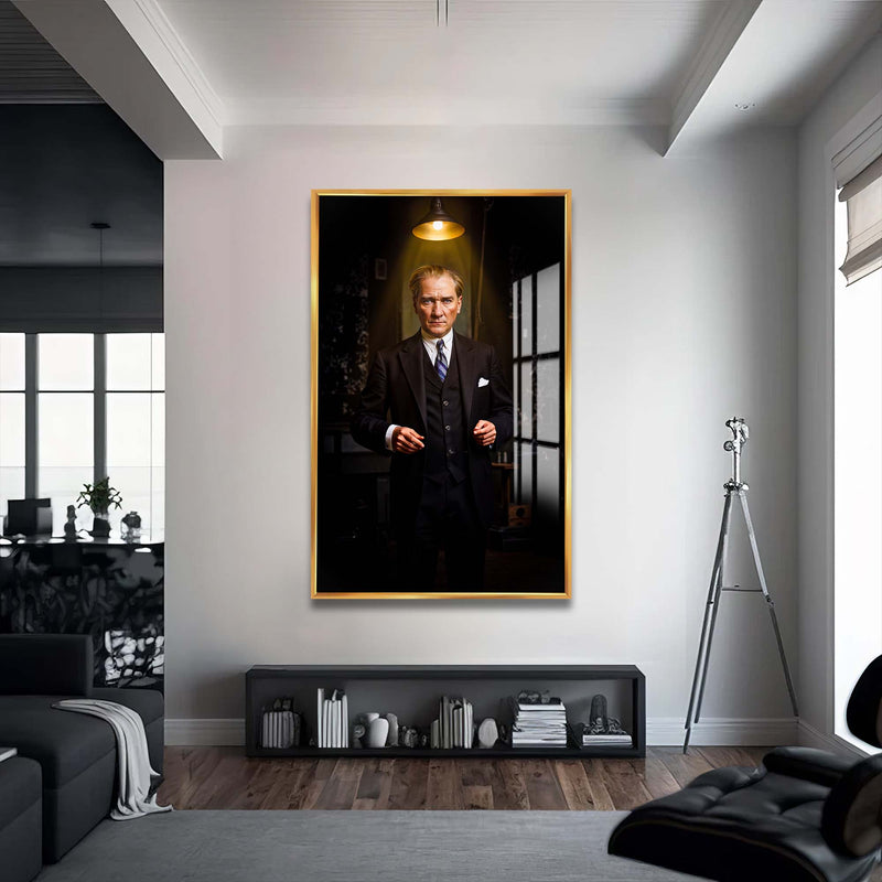 Atatürk Cam Tablo – Altın Çerçeveli Cam Tablo