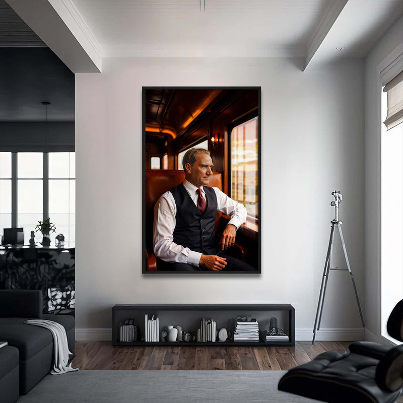 Atatürk Tren Cam Tablo – Siyah Çerçeveli Cam Tablo