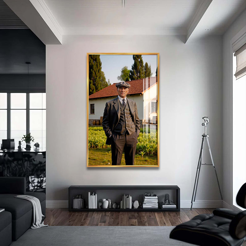 Atatürk Çiftlik Cam Tablo – Altın Çerçeveli Cam Tablo