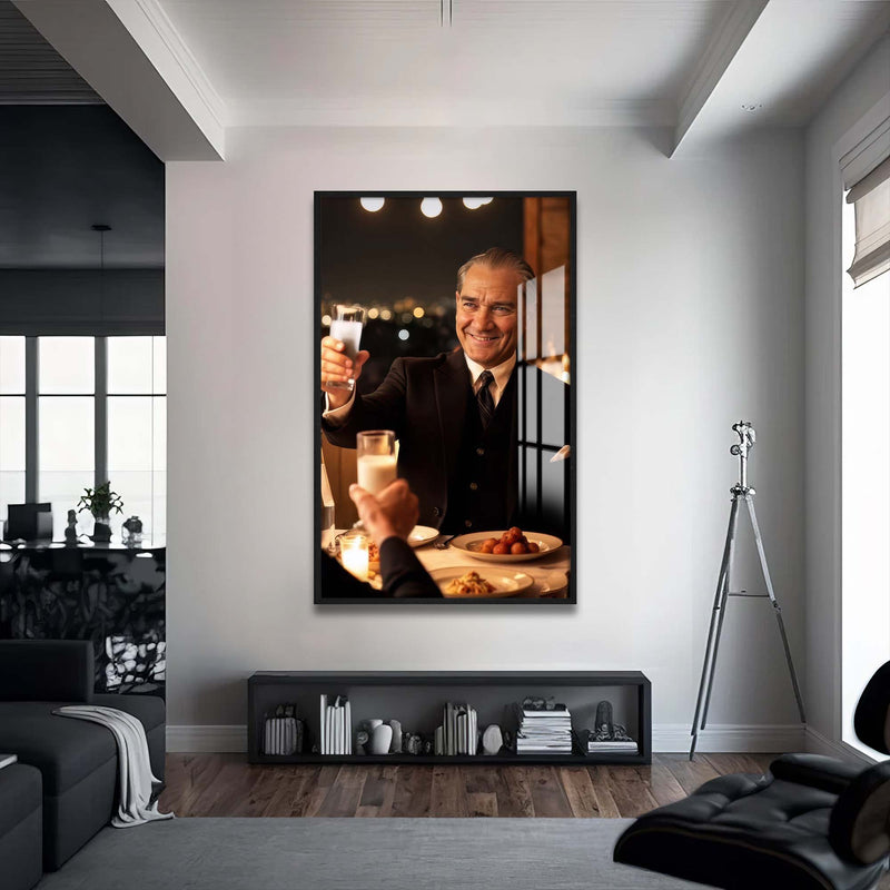 Atatürk ve Rakı Cam Tablo – Siyah Çerçeveli Cam Tablo