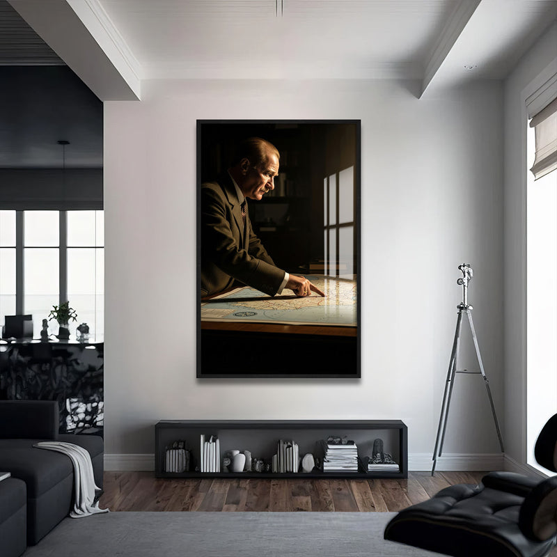 Atatürk Harita Cam Tablo – Siyah Çerçeveli Cam Tablo