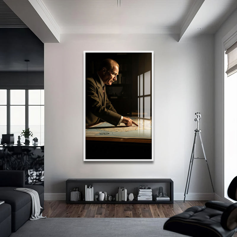 Atatürk Harita Cam Tablo – Beyaz Çerçeveli Cam Tablo
