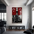 Atatürk ve Arabası Cam Tablo – Ceviz Çerçeveli Cam Tablo