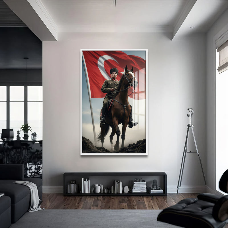 Başkomutan Atatürk Cam Tablo – Beyaz Çerçeveli Cam Tablo