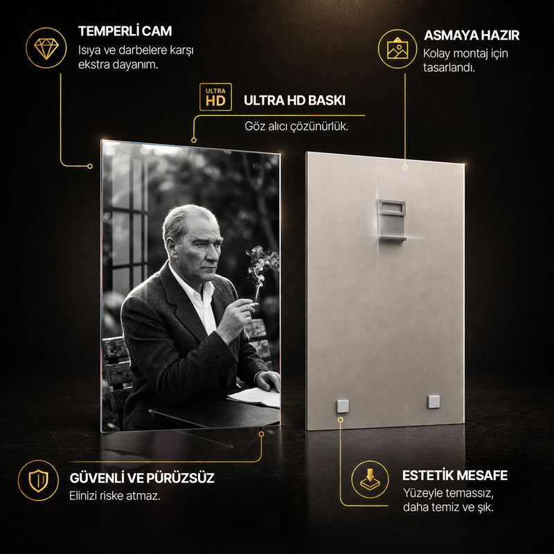 Bahçede Atatürk Cam Tablo