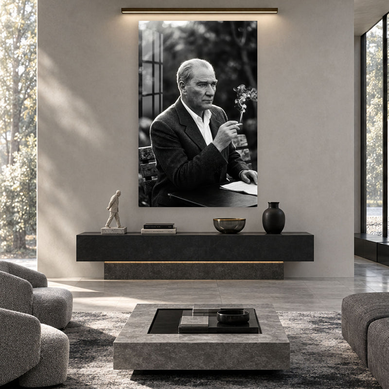 Bahçede Atatürk Cam Tablo