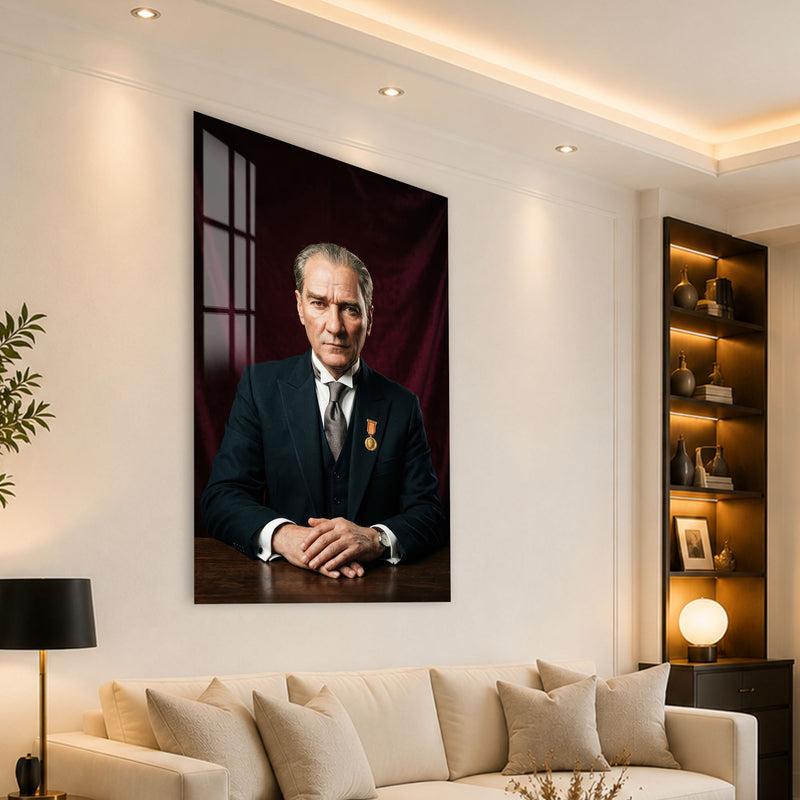 Bordo Fonda Atatürk Cam Tablo