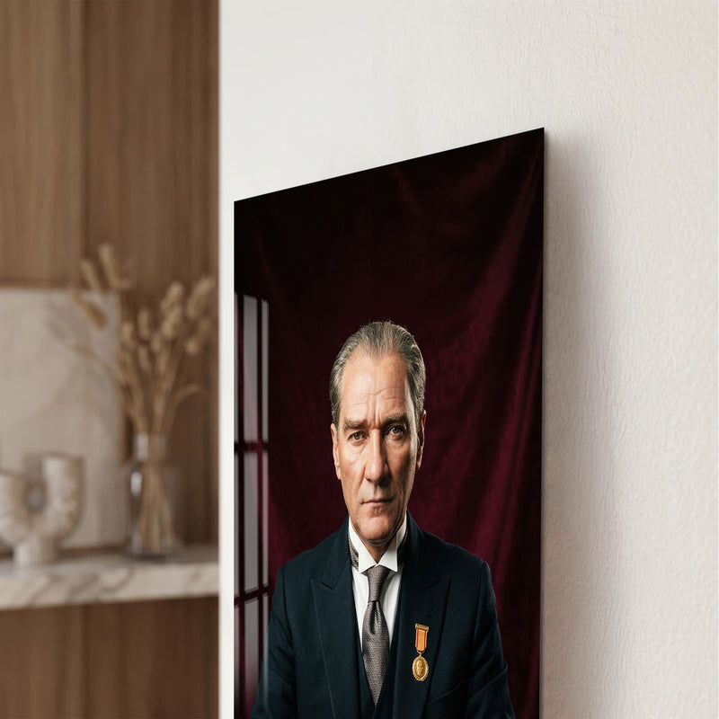 Bordo Fonda Atatürk Cam Tablo