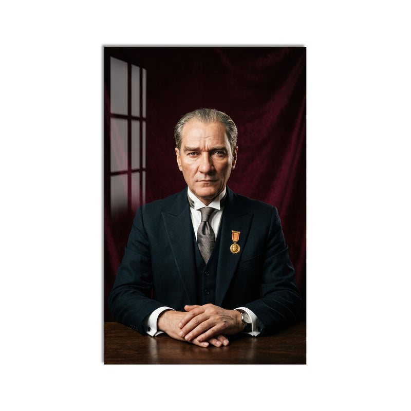 Bordo Fonda Atatürk Cam Tablo
