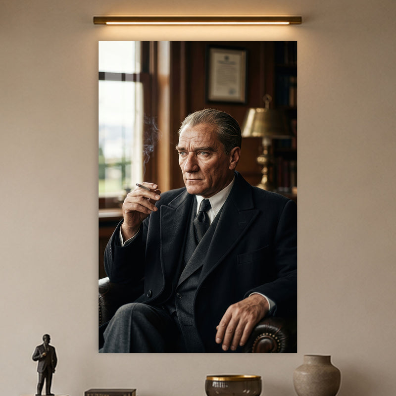 Çalışma Odasında Atatürk Cam Tablo