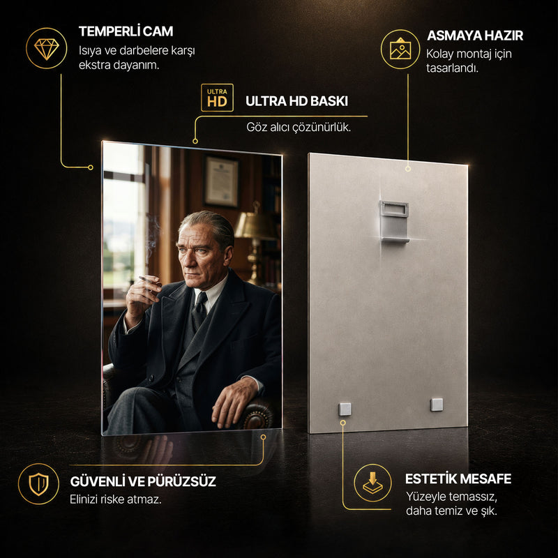 Çalışma Odasında Atatürk Cam Tablo