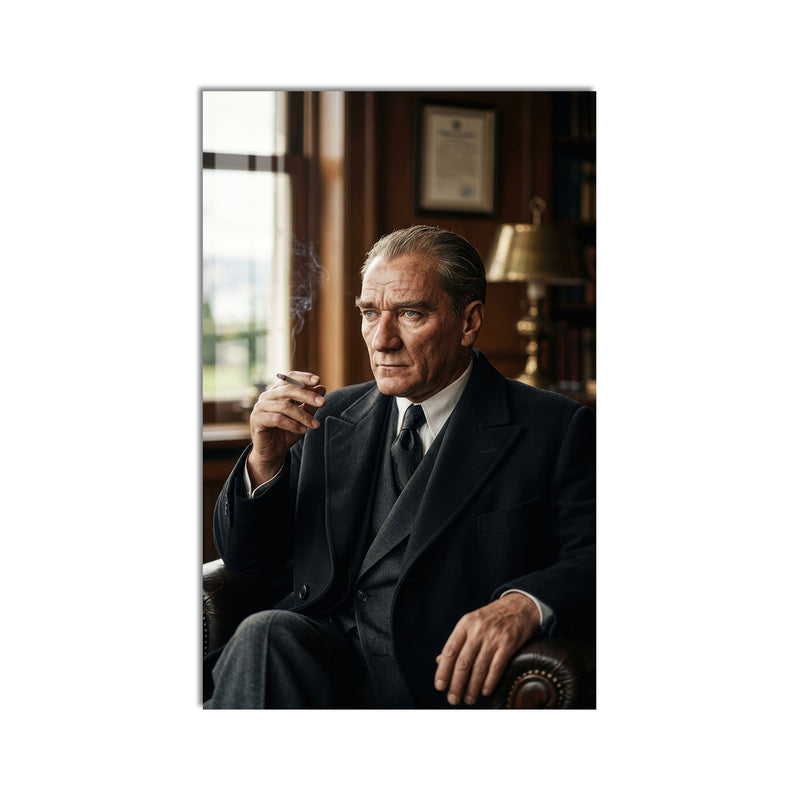 Çalışma Odasında Atatürk Cam Tablo