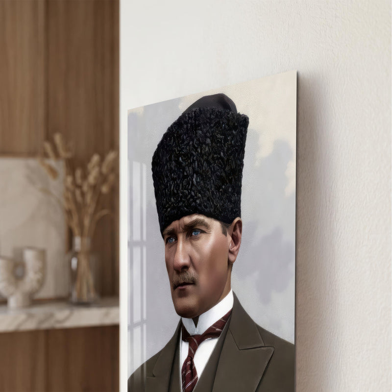 Kalpaklı Takımlı Atatürk Cam Tablo