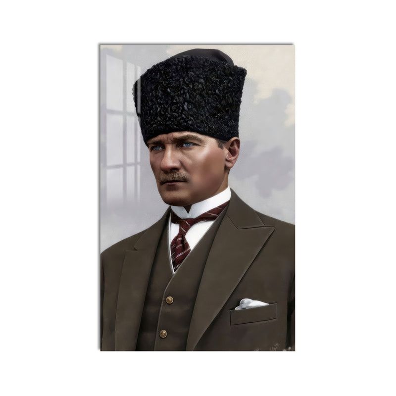 Kalpaklı Takımlı Atatürk Cam Tablo