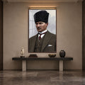 Kalpaklı Takımlı Atatürk Cam Tablo – Ceviz Çerçeveli