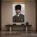 Kalpaklı Takımlı Atatürk Cam Tablo – Beyaz Çerçeveli