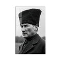 Siyah Beyaz Kalpaklı Atatürk Cam Tablo
