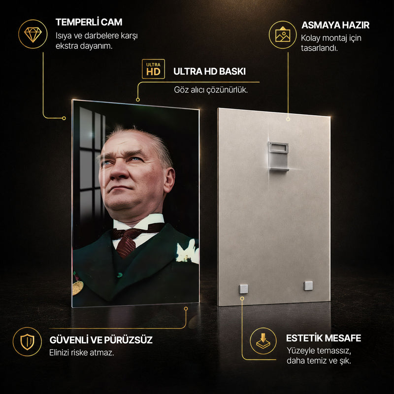 Gururlu Bakışlı Atatürk Cam Tablo