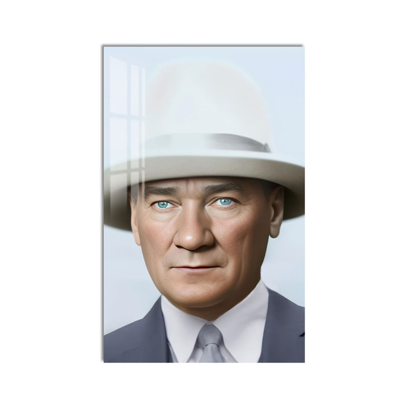 Şapkalı Atatürk Cam Tablo