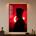 Kızıl Bayrakta Siluet Atatürk Cam Tablo
