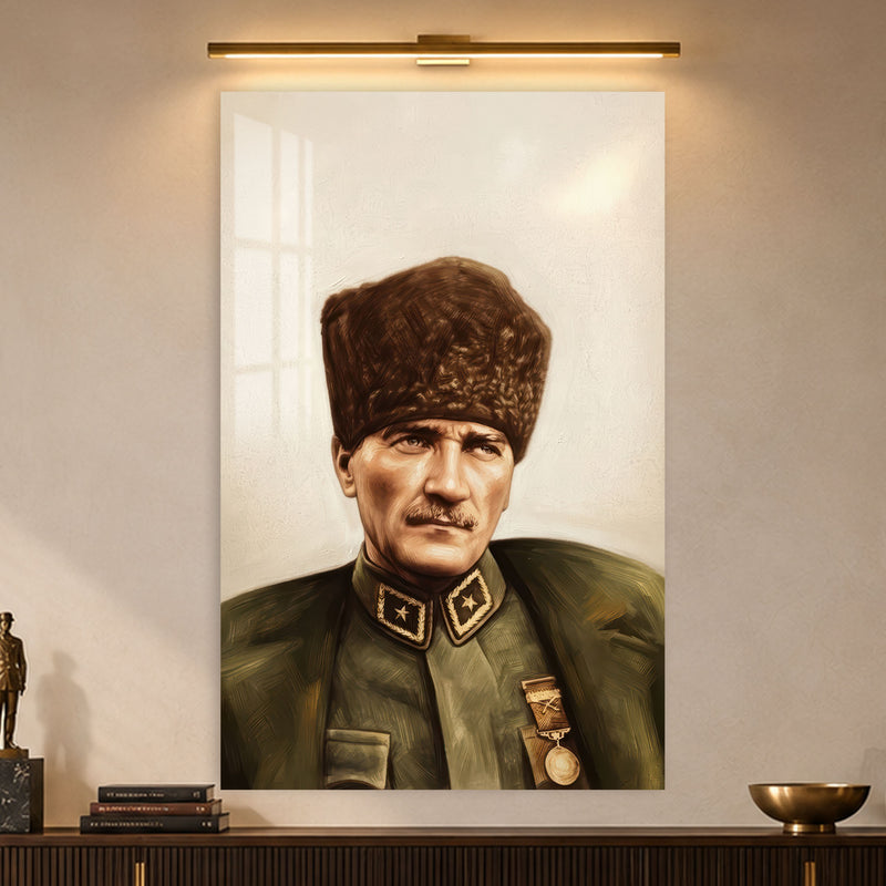 Yağlıboya Kalpaklı Atatürk Cam Tablo