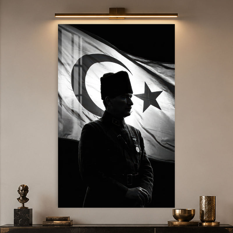 Siyah Beyaz Siluet Atatürk Cam Tablo