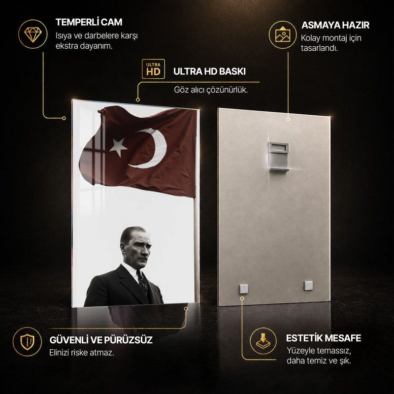 Bayrak Altında Atatürk Cam Tablo