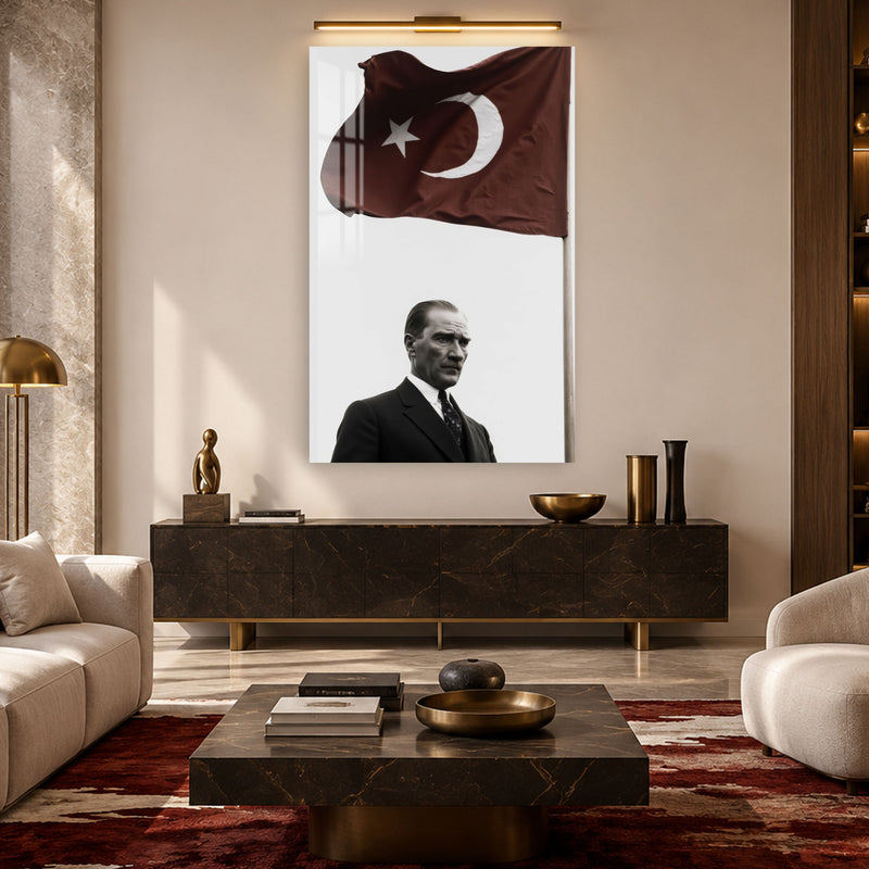 Bayrak Altında Atatürk Cam Tablo