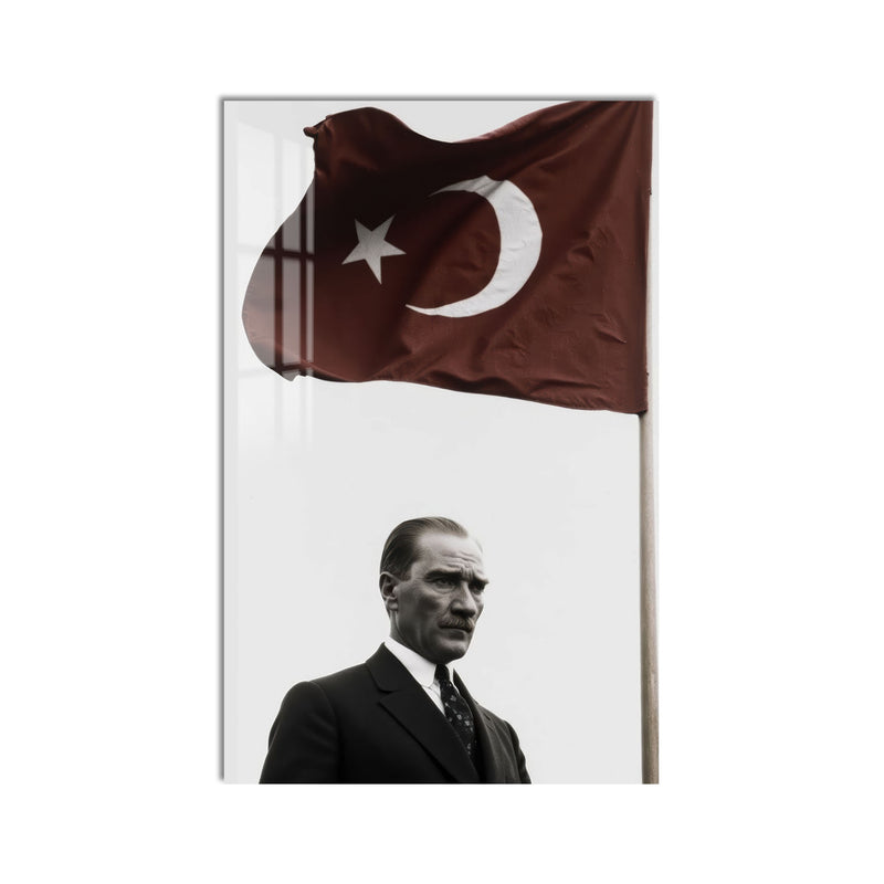Bayrak Altında Atatürk Cam Tablo