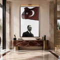 Bayrak Altında Atatürk Cam Tablo – Ceviz Çerçeveli