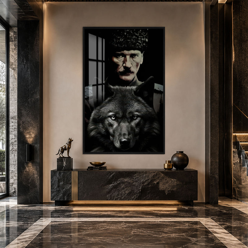 Kurtla Atatürk Cam Tablo – Siyah Çerçeveli