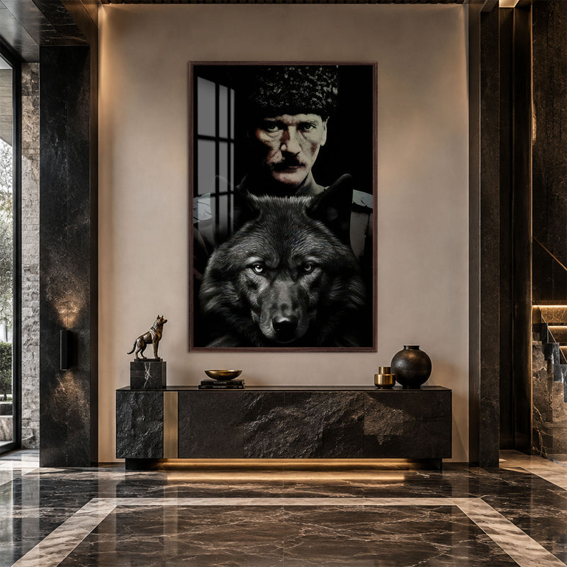 Kurtla Atatürk Cam Tablo – Ceviz Çerçeveli