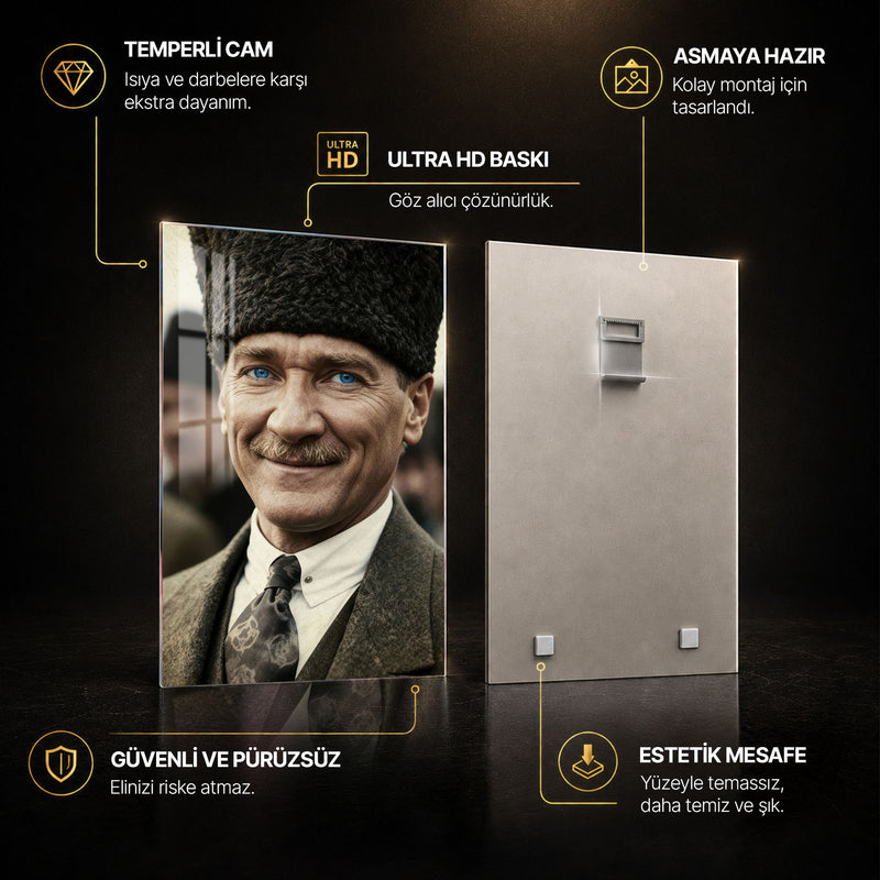 Gülümseyen Atatürk Cam Tablo