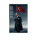 Palto ve Bayrakla Atatürk Cam Tablo