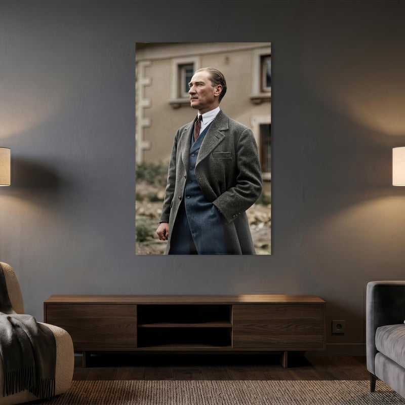 Çerçevesiz Palto Atatürk Portre Cam Tablo