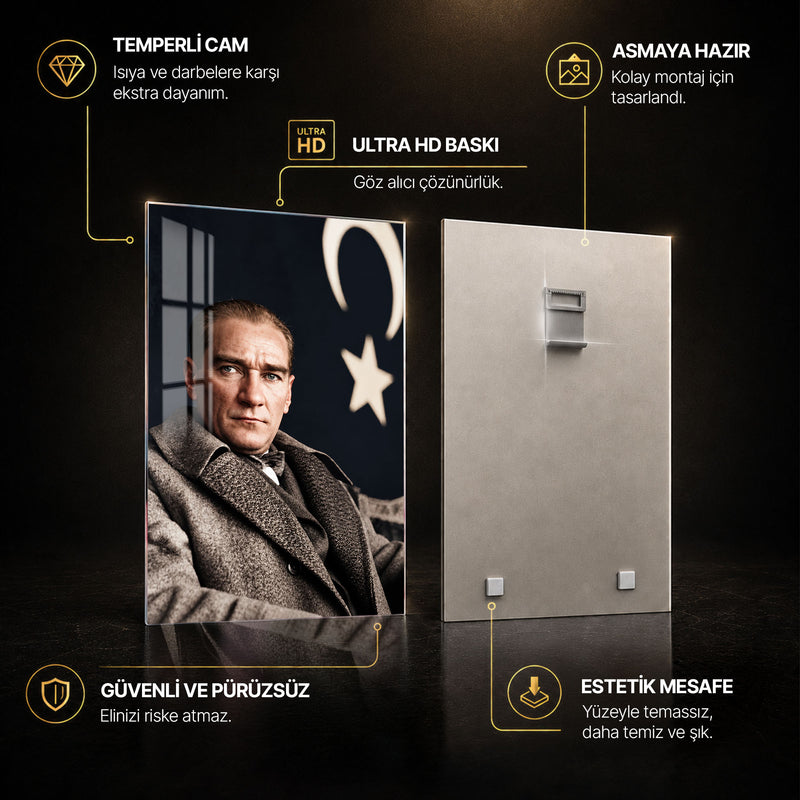 Tüvit Paltolu Atatürk Cam Tablo