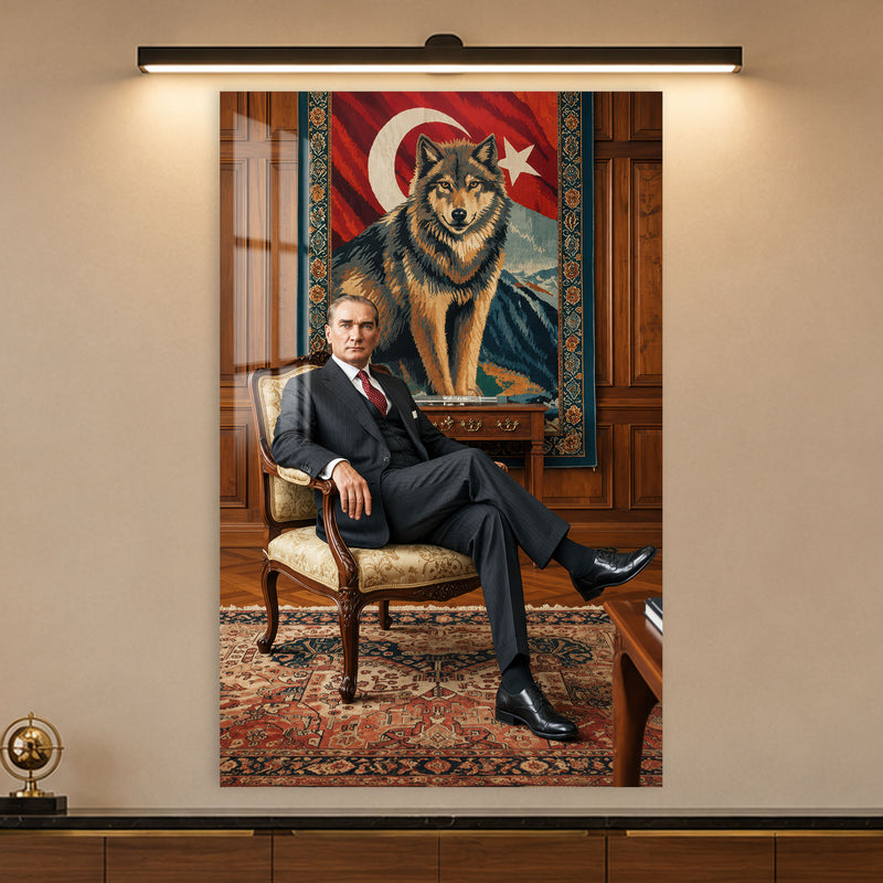 Halı Önünde Atatürk Cam Tablo